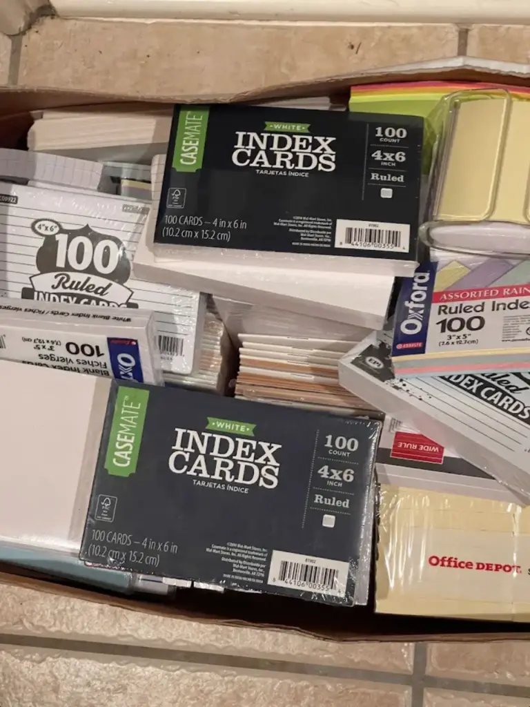 welcome back to school - a box of leftover unused index cards from the school year