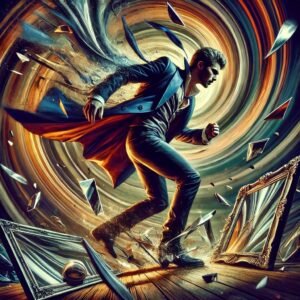 a cartoon image of a man (narcissist) losing control