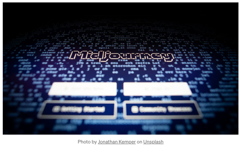 Midjourney Brand image with the word "Midjourney" written on it