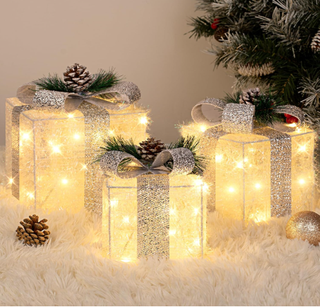 Christmas lighted gift boxes with plug