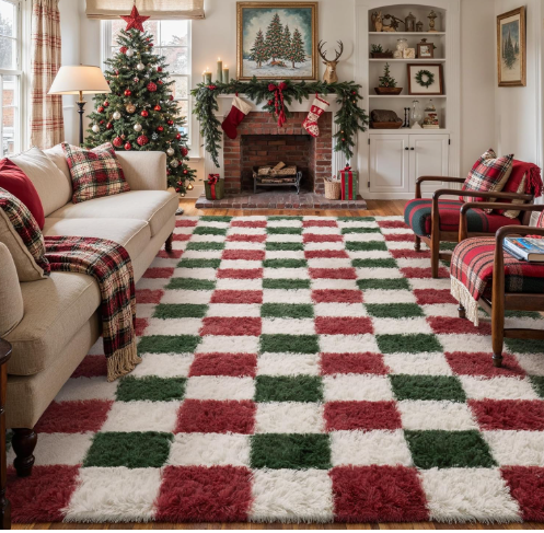 Christmas checkered shag rug
