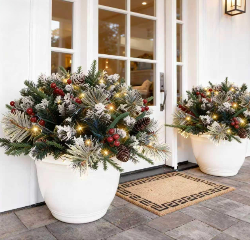 pre-lit Christmas planter filler for outdoor porch/pathway