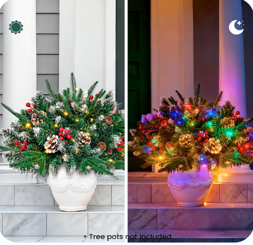 pre-lit Christmas planter filler for outdoor porch/pathway