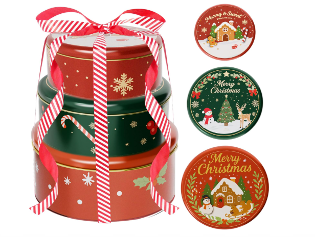 Christmas cookie tins with lids-3 pack