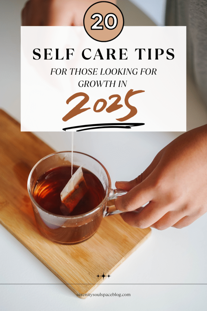 actual Pinterest pin for this article - hands fixing a cup of tea steeping a tea bag
