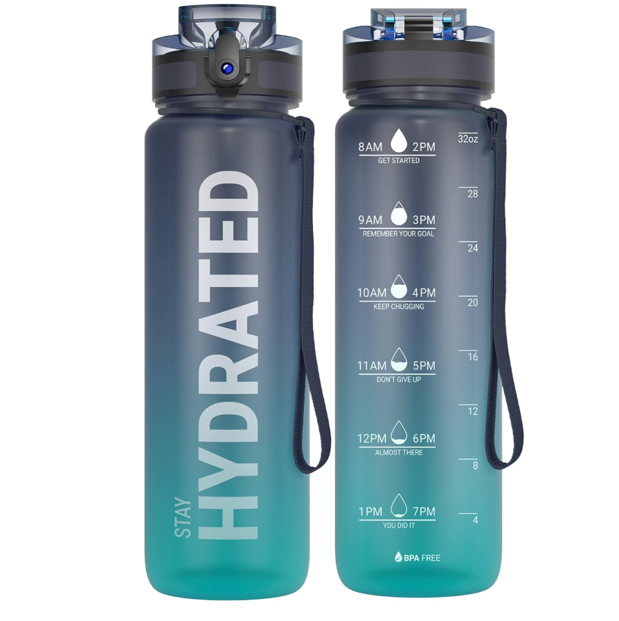 Sahara Sailor Water Bottle 32oz, Durable and Leakproof Water Bottles Motivational with Time Marker, Tritan, BPA Free