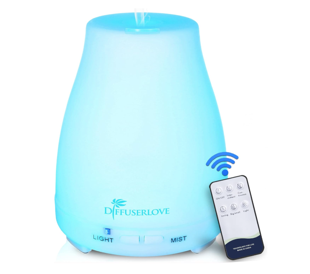 Diffuserlove Essential Oil Diffusers 200ML Remote Control Ultrasonic Mist Humidifiers BPA-Free Aromatherapy Diffuser with 7 Color Lights, Auto Shut-Off