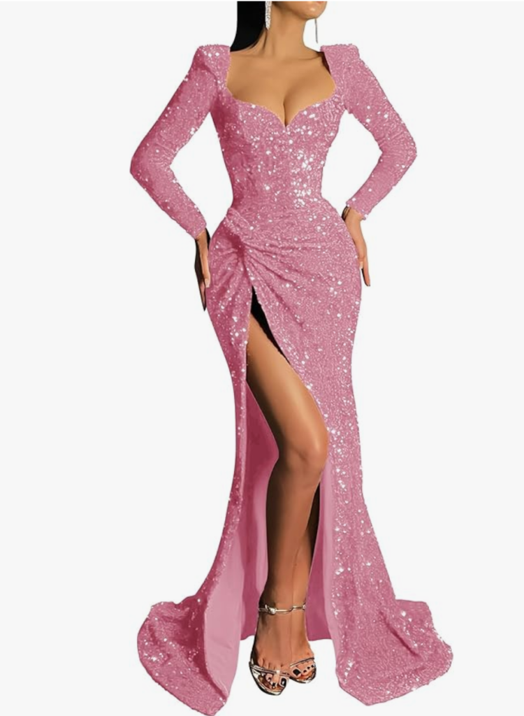 2025 Prom Dress Trends: Zeeyecie Long Sleeve Sequin Prom Dresses for Women Mermaid Sparkly Formal Evening Gowns Sweetheart Neck Party Dress with Slit