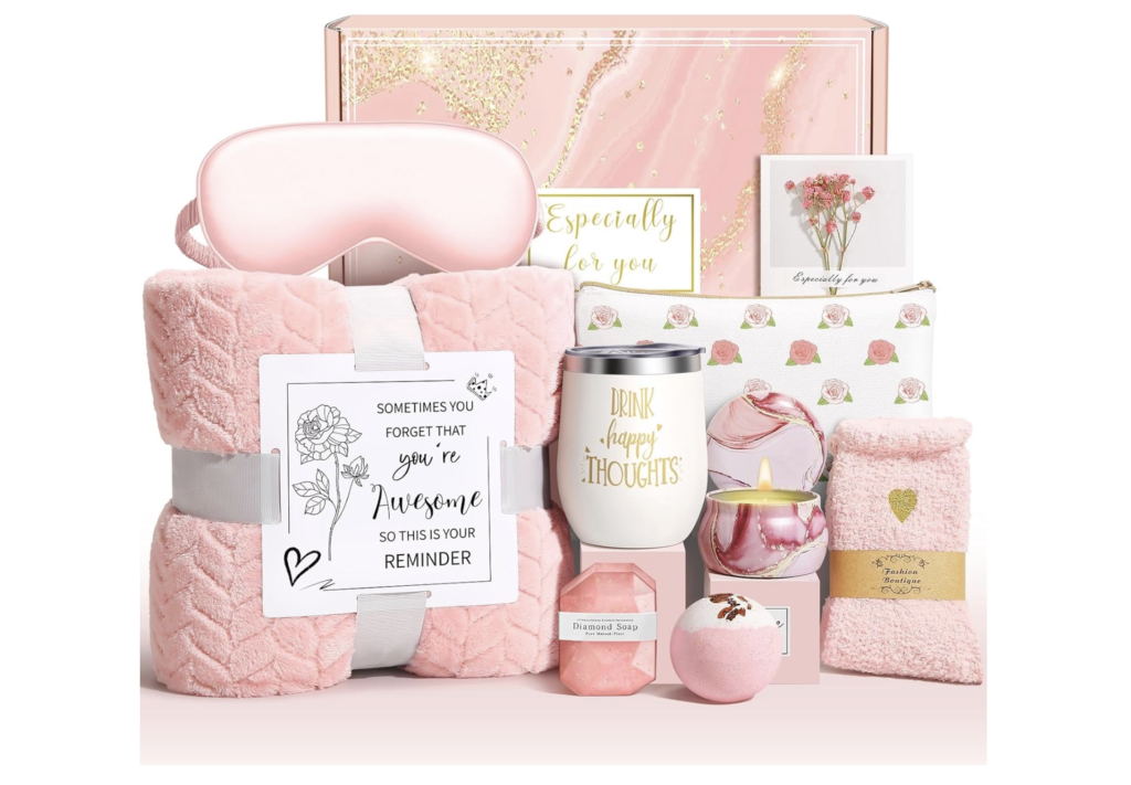 Valentine's day gift box ideas for her - a pink self care basket