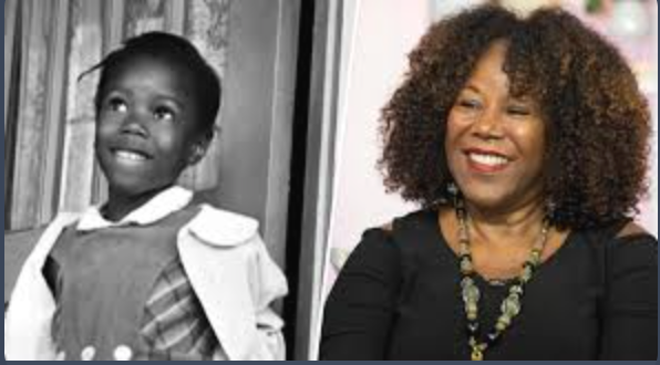 a side-by-side image of young Ruby Bridges in a black and white photo and an adult Ruby Bridges in color