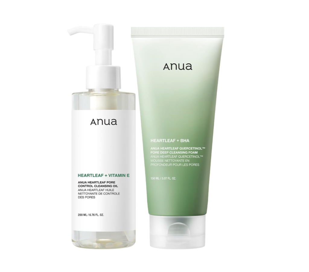 Anua Double Cleanser Duo for Facial Cleansing : Heartleaf Pore Control Cleansing Oil & Heartleaf Quercetinol Pore Deep Cleansing Foam for Double Cleansing