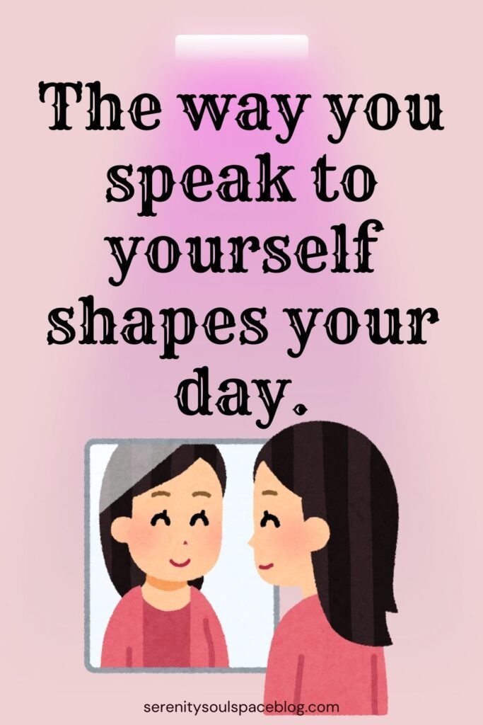 a graphic of a woman looking at herself in the mirror; she is smiling