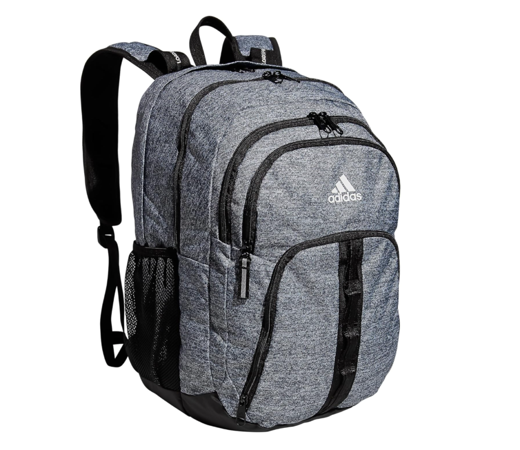 a screenshot of the adidas Prime 6 Backpack in gray/black/white