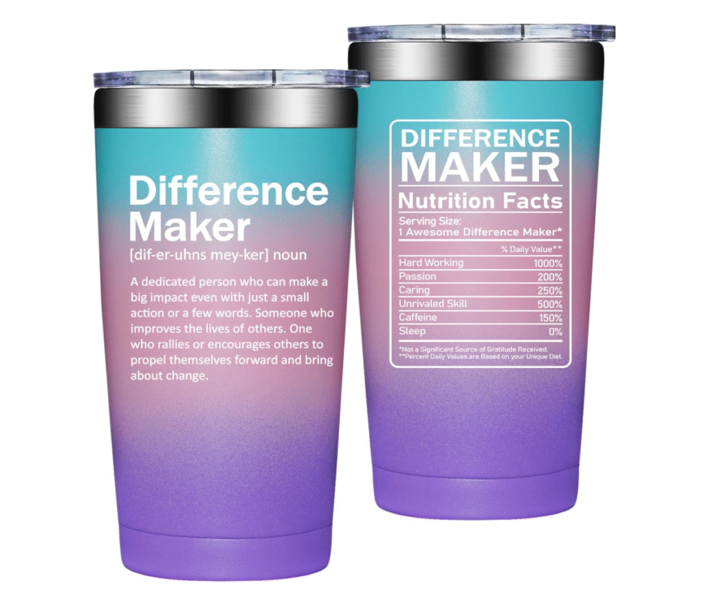 an image of the front and backside of the "Difference Maker Definition Tumbler Mug"