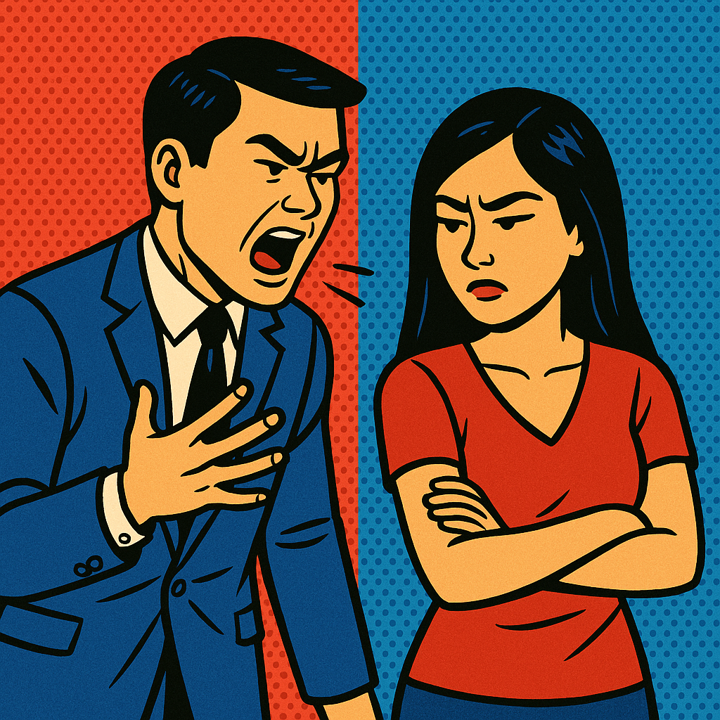 Why Toxic Relationships Are Addictive - a cartoon image of a man yelling a woman (his partner)