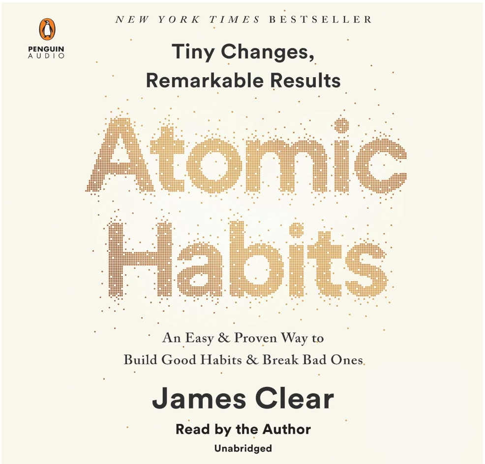 the audiobook cover, "Atomic Habits"