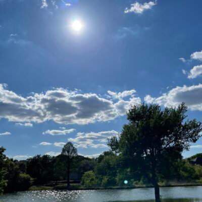 20 facts about RitaWriter - a beautiful, Texas sky in the Spring with a manmade pond below the sunny skies