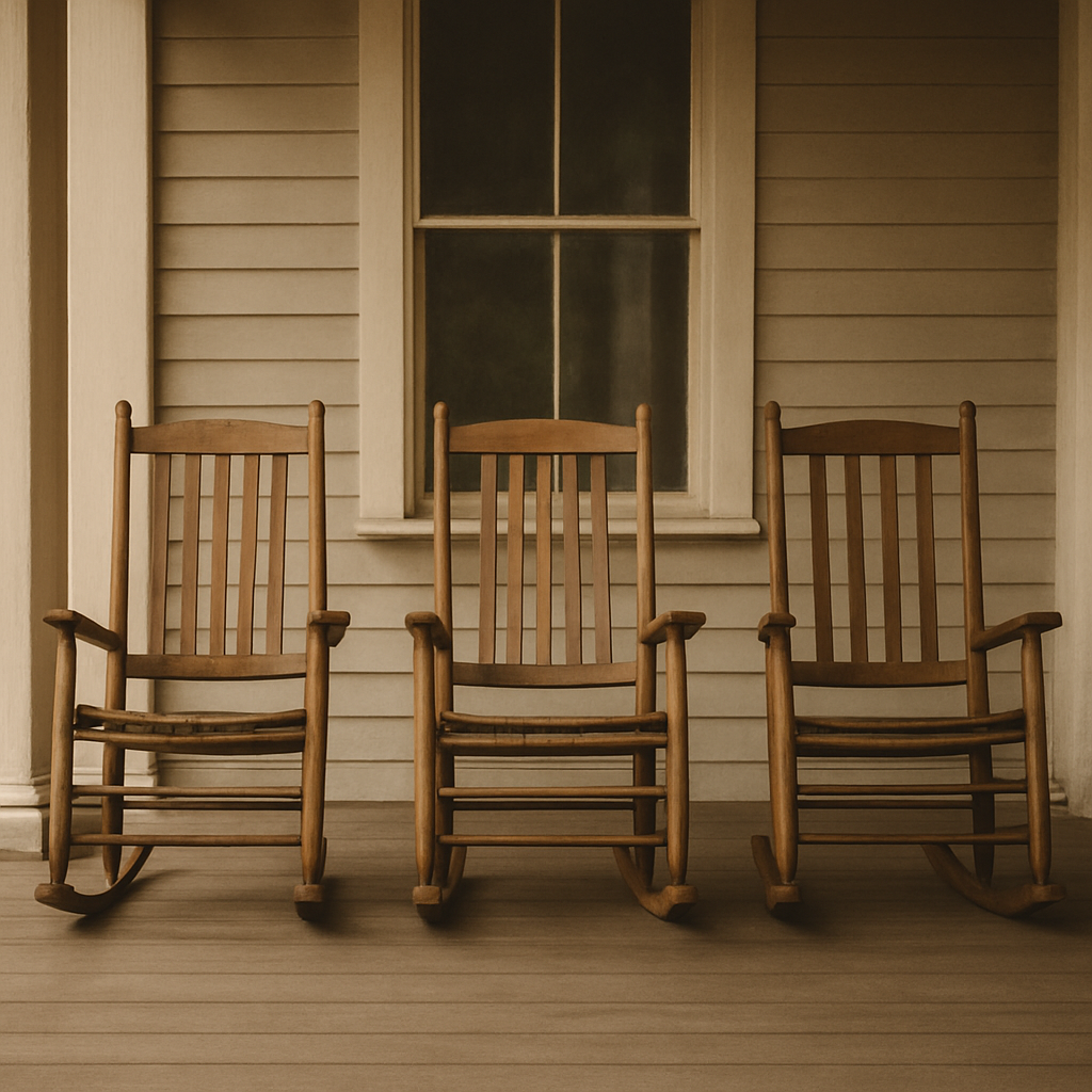 30 day blog challenge1 - my biggest regret--a porch with 3 empty chairs symbolizing the absence in the lives of my 2 nieces and 1 nephew