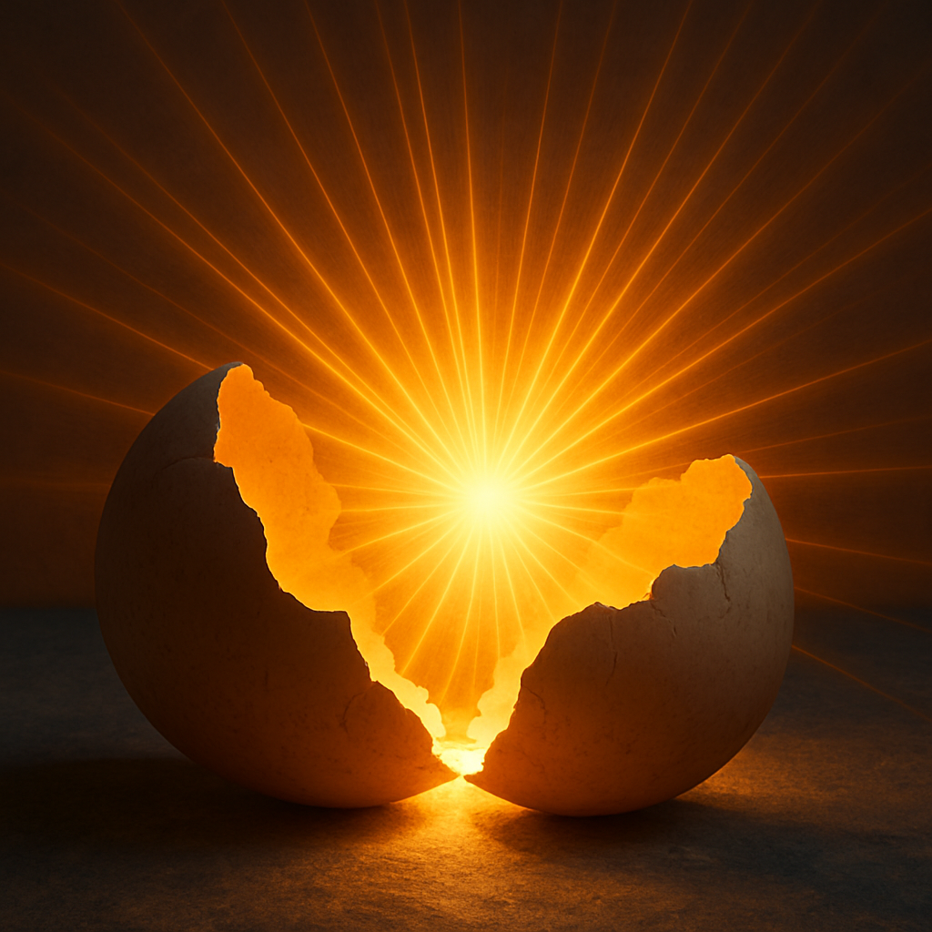 how does self awareness influence personal growth - A cracked shell with light pouring out. The glow represents your “higher self” breaking free.