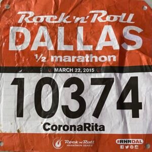 30 day blog challenge - my actual 2015 Dallas Rock 'n' Roll race bib with my number on it