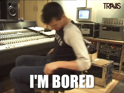 study tips for students with adhd - giphy of a boy spinning in a chair with the text overlay "I'm bored" across the image