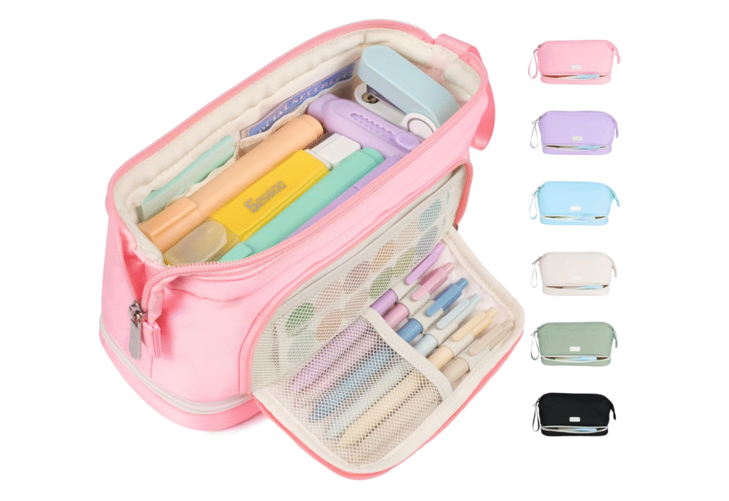 popular back to school items that solve problems - Extra Large Pencil Case with 6 Compartments in pastel colors