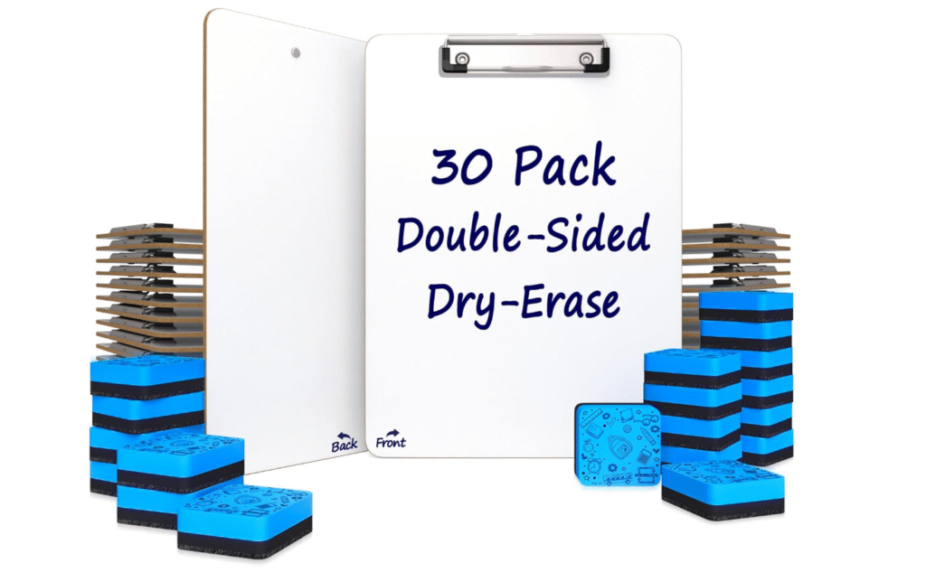 best school supplies for teachers - dry erase clipboards with small blue erasers