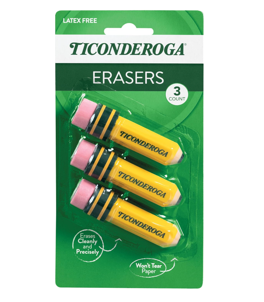 Amazon school supplies $5 and under - 3 pk Ticonderoga jumbo pencil erasers