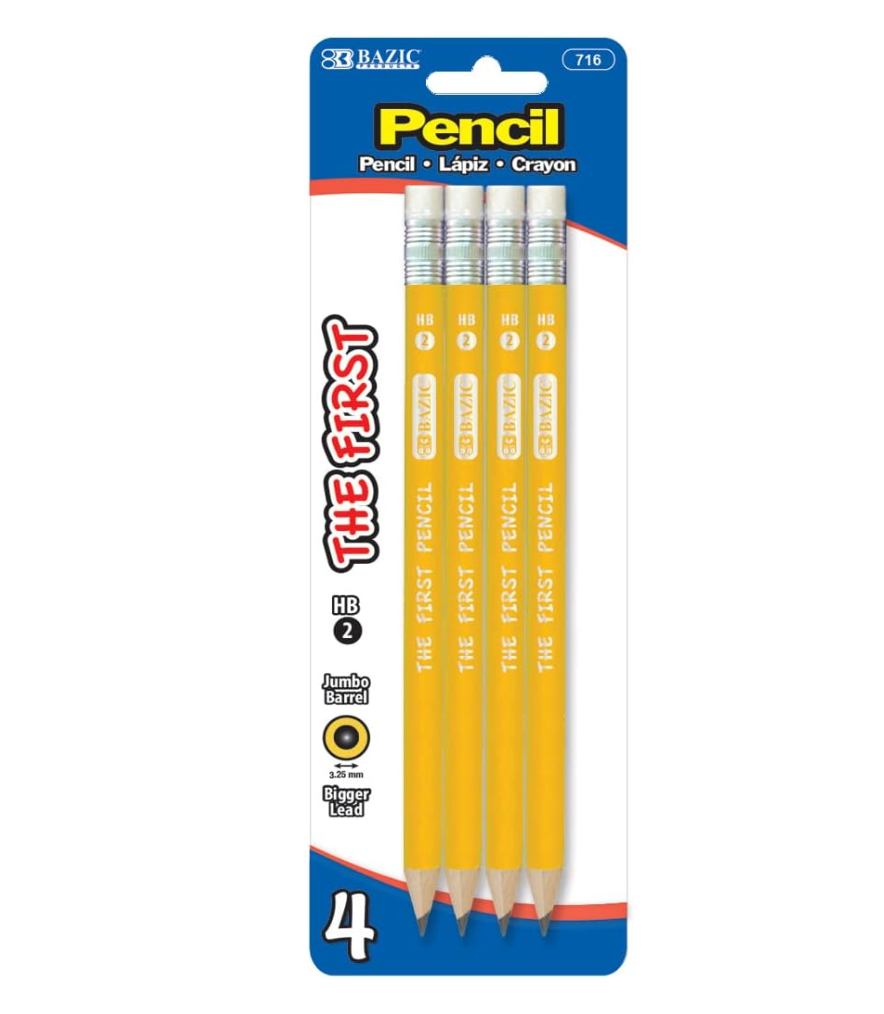 Amazon school supplies $5 and under - 4 yellow pre-sharpened jumbo pencils