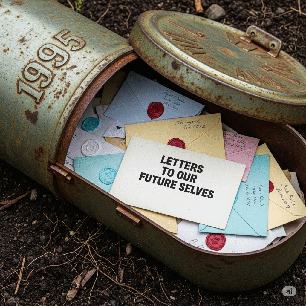 labor day weekend ideas -a time capsule with the year 1995 on the outside of the capsule and envelopes inside