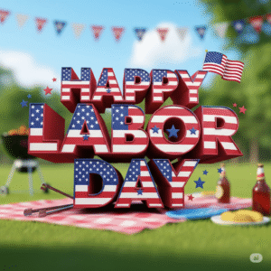 labor day weekend ideas for couples - a festive image in red, white, and blue that says "HAPPY LABOR DAY"