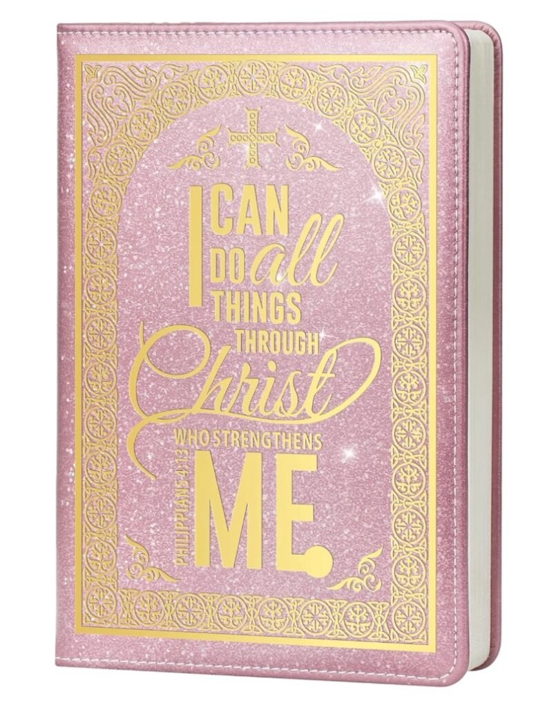 non-negotiables for setting boundaries - "I can do all things through Christ who strengthens me" journal in pink
