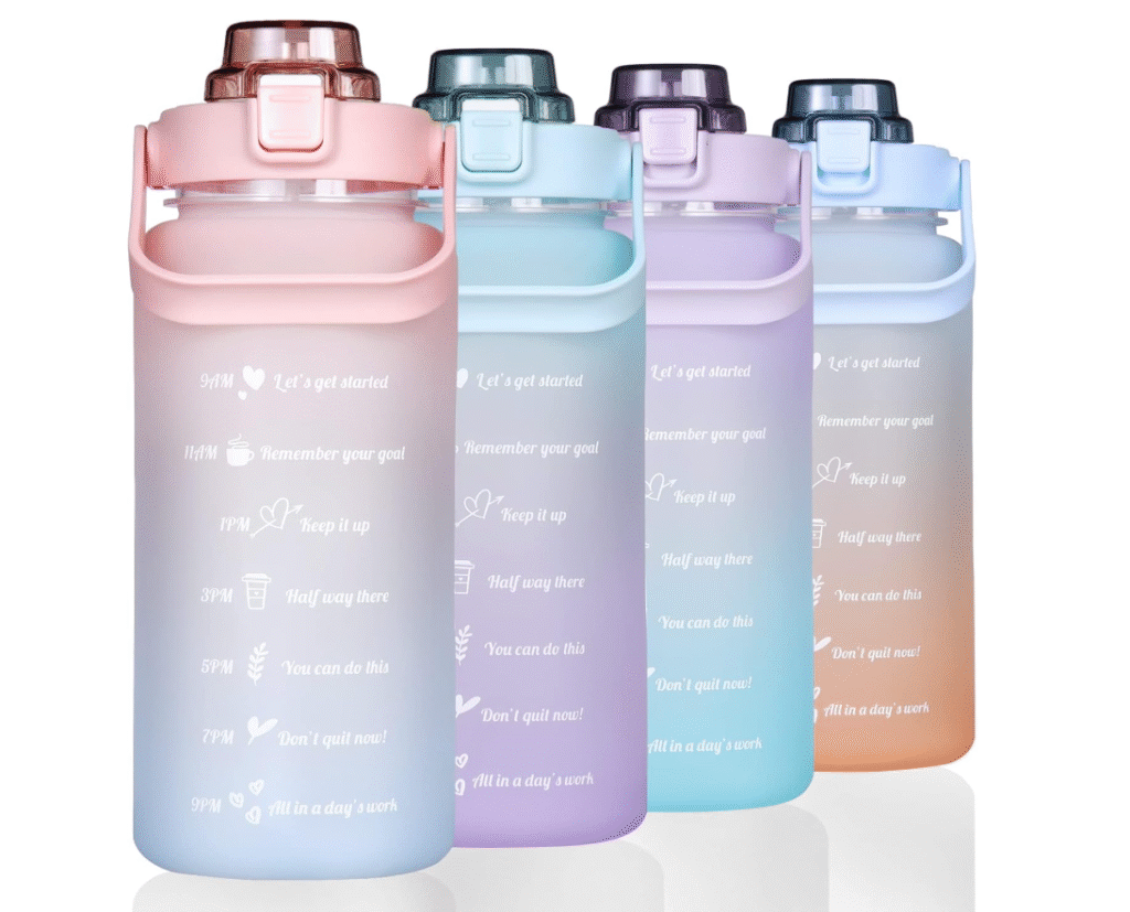 30 day glow up challenge - motivational water bottles in light pastel gradient colors