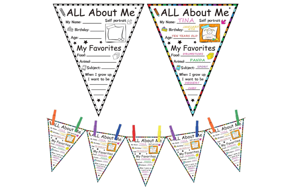 first day of school activities - All About Me pennants