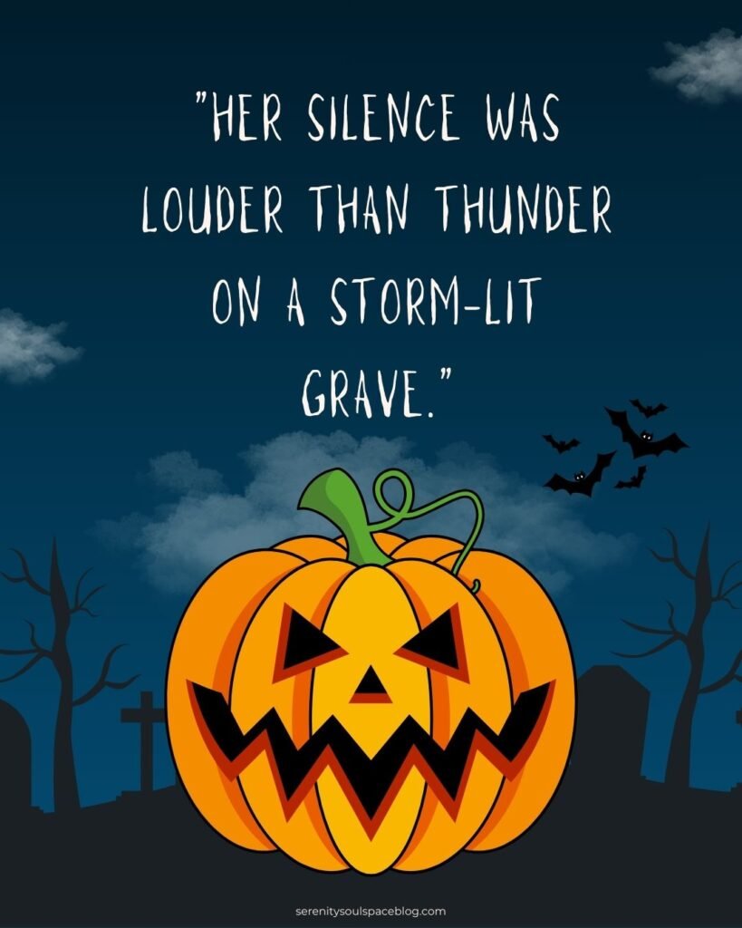 Evil pumpkin smiling against dark background and blacked-out silhouettes of images