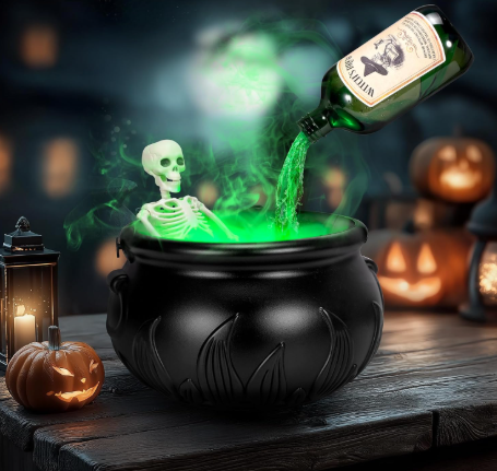 Halloween quotes - cauldron with a skeleton in it and a magic floating potion bottle