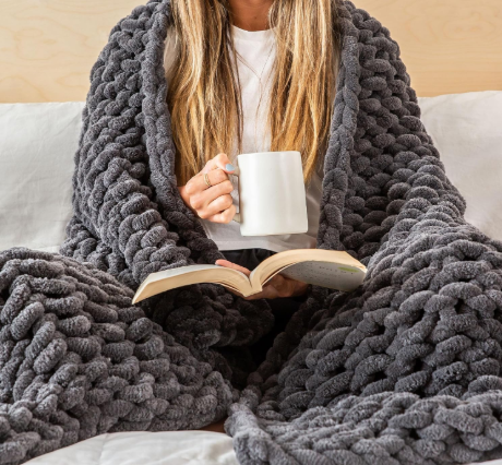 SAMIAH LUXE Chunky Knit Throw Blanket 50x60" – Grey Chenille