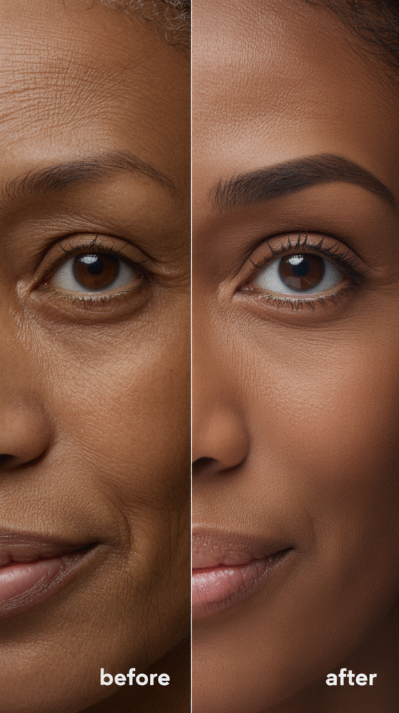 before and after comparison of facial lines around the eye area