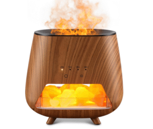 200ml Essential Oil Diffuser with Himalayan Salt – Cool Mist Humidifier, Flame-Effect Night Light, Auto-Off