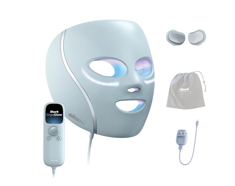 Shark CryoGlow LED Face Mask with Infrared & Under-Eye Cooling – Blue Frost