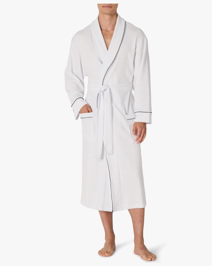 mens lightweight waffle robe in white