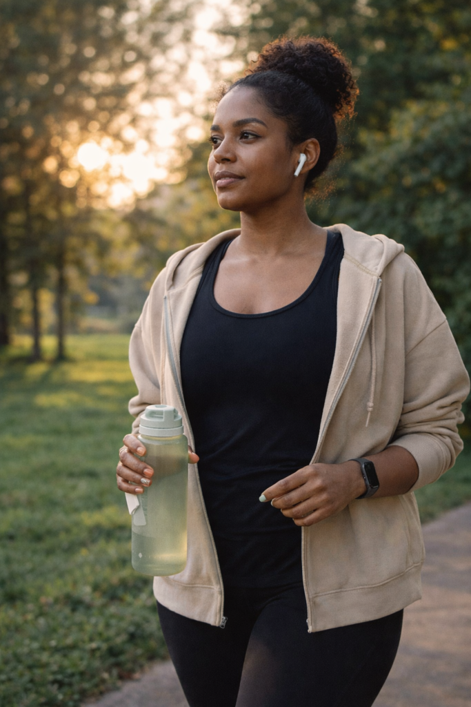 Walking with purpose in golden light
