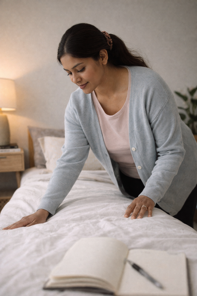 Morning routine and a cozy bedroom