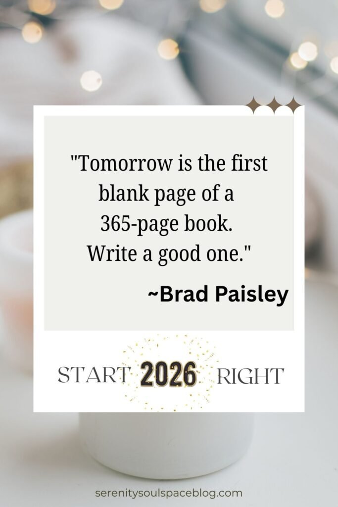 an inspirational January quote on a background that looks like a Polaroid image on a winter background