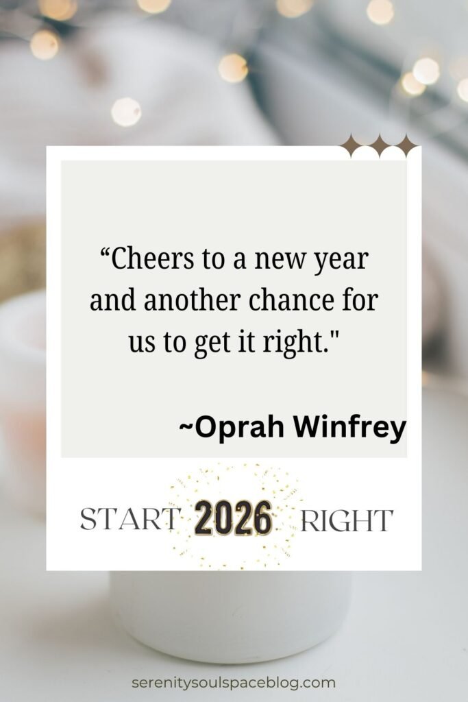 an inspirational January quote on a background that looks like a Polaroid image on a winter background