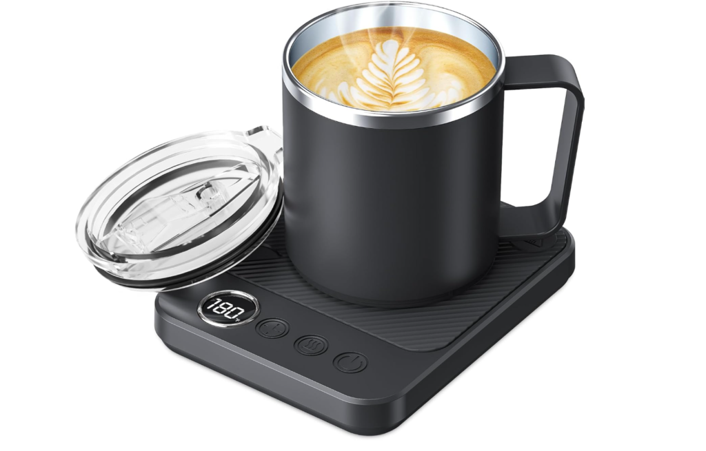 cozy winter self care routine with coffee or tea mug warmer